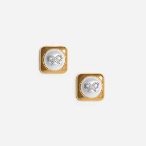 Bow Pearl Gold Square Earrings Self Portrait
