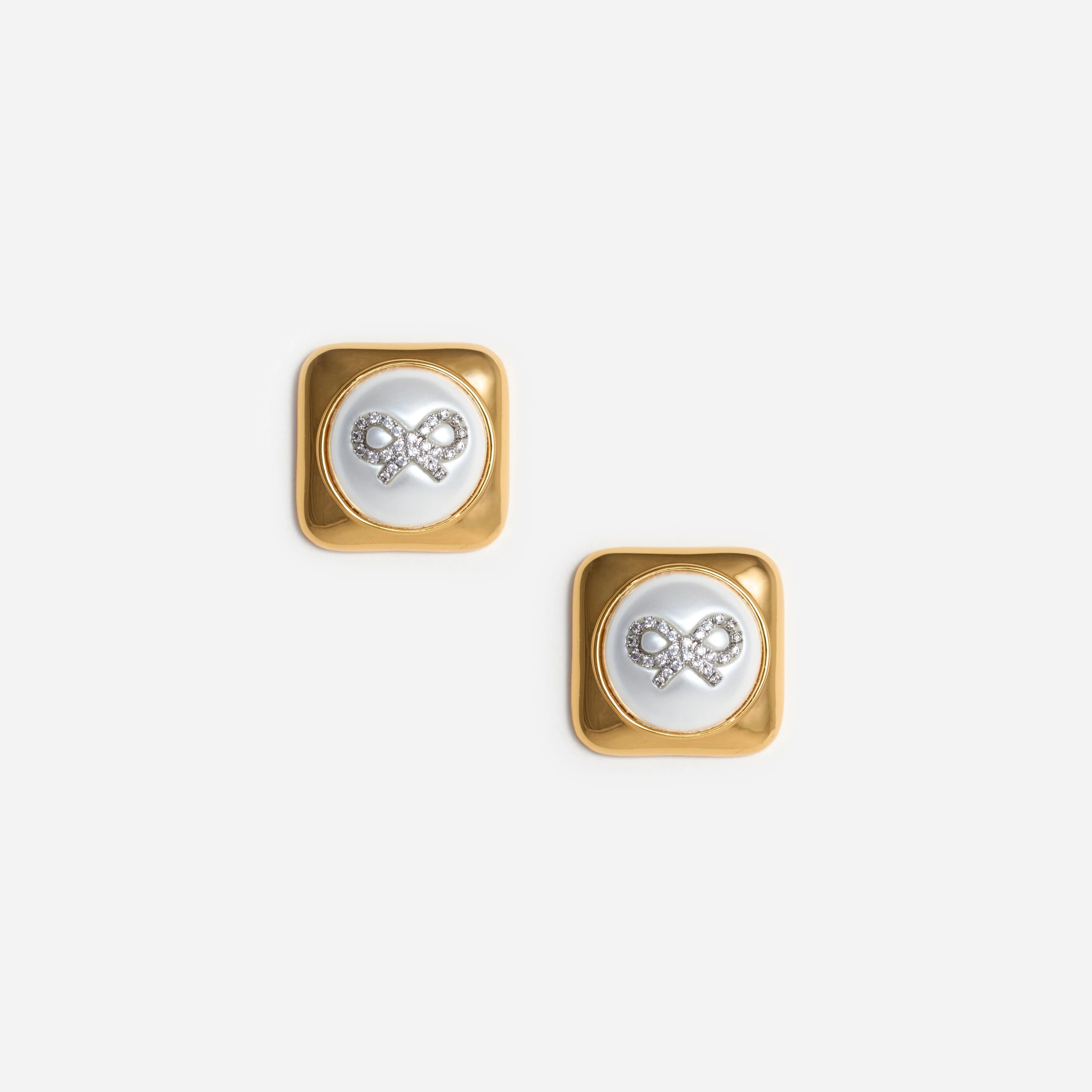 Bow Pearl Gold Square Earrings Self Portrait