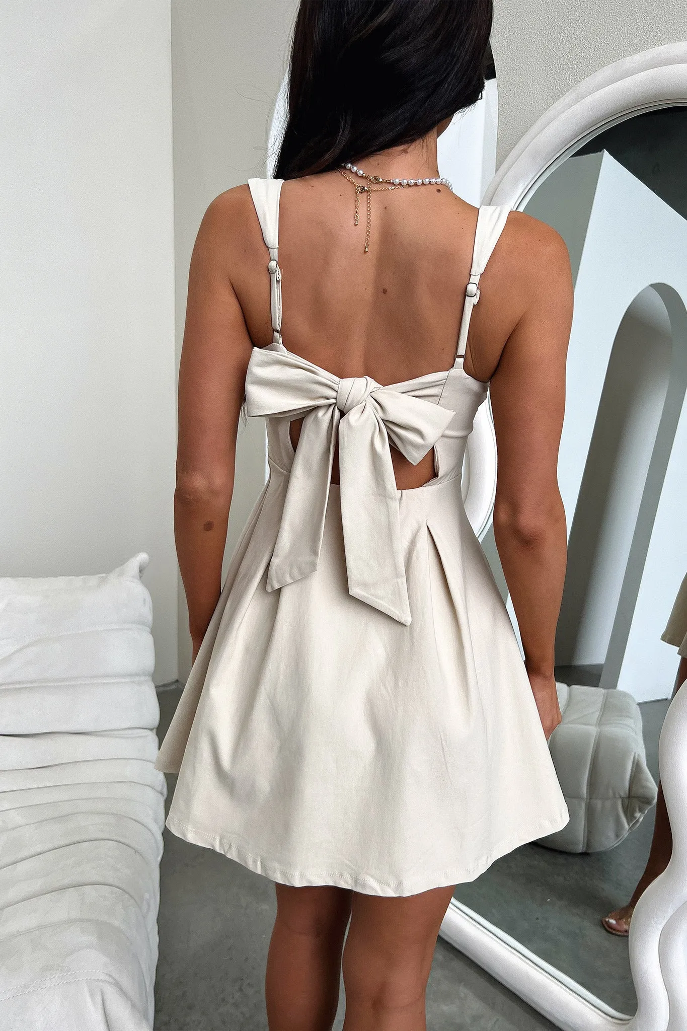 Bransley Square Neck Mini Dress - Beige