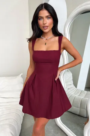 Bransley Square Neck Mini Dress - Burgundy