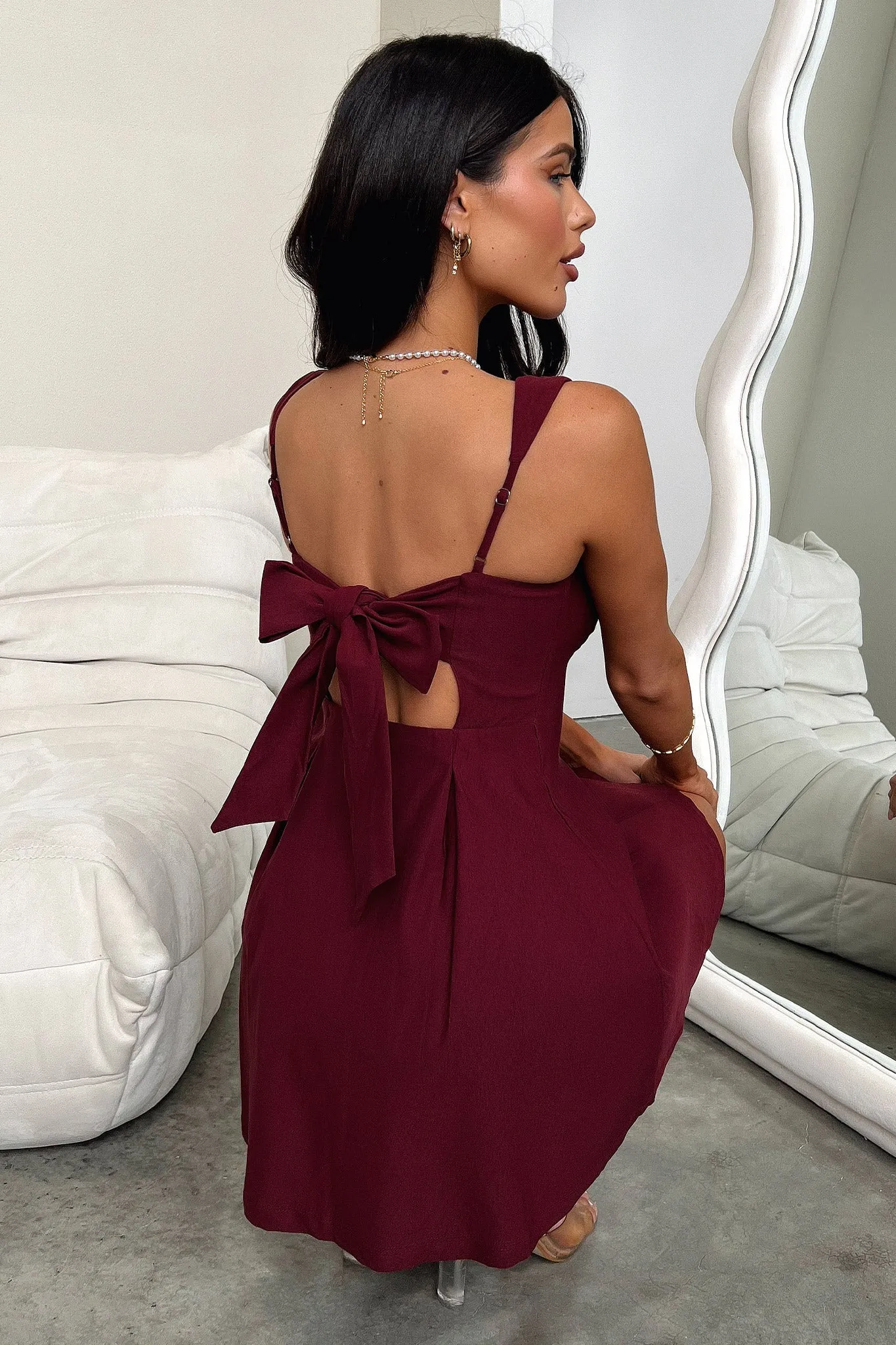 Bransley Square Neck Mini Dress - Burgundy