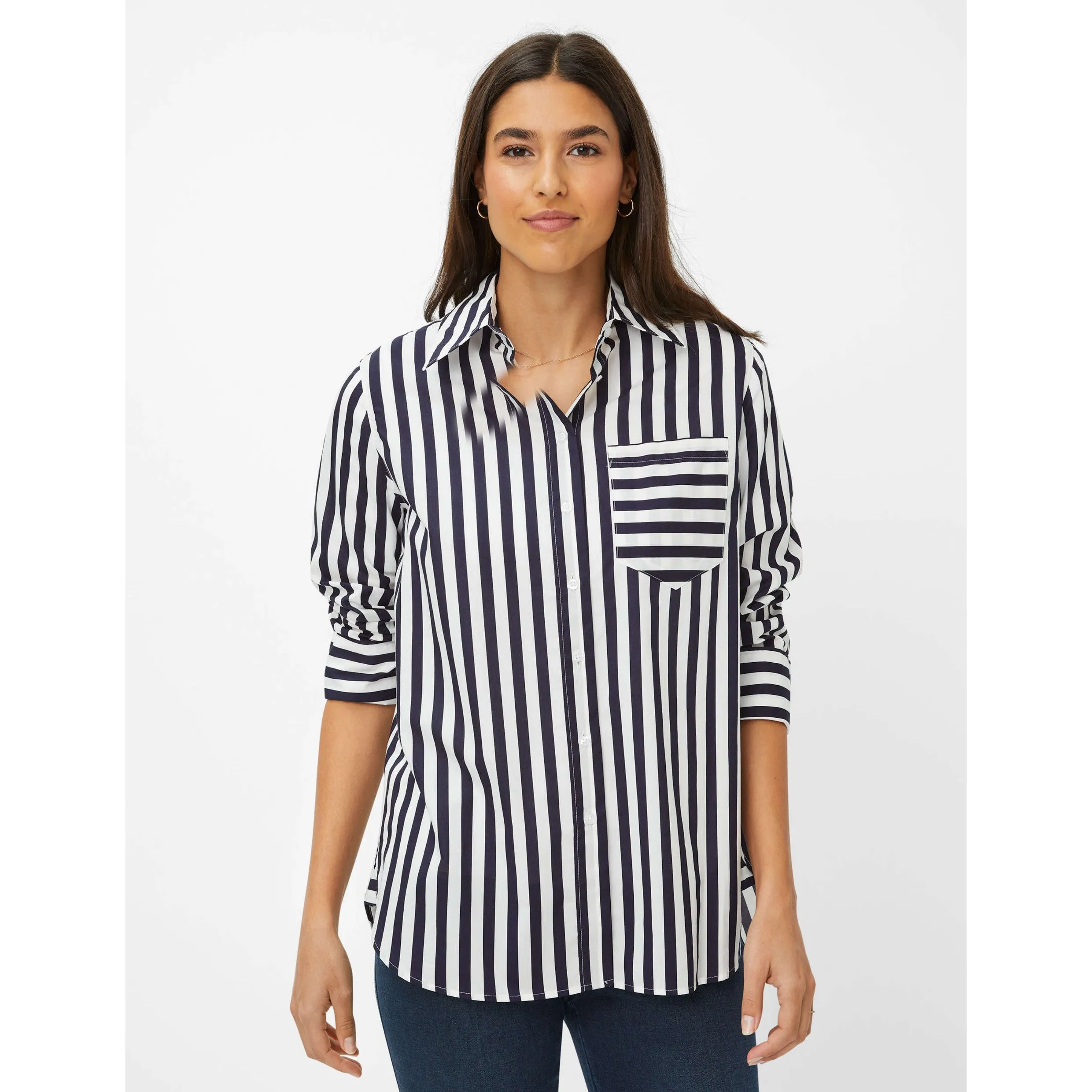 Brax Viki Poplin Pure Cotton Blouse in Navy 45-5948