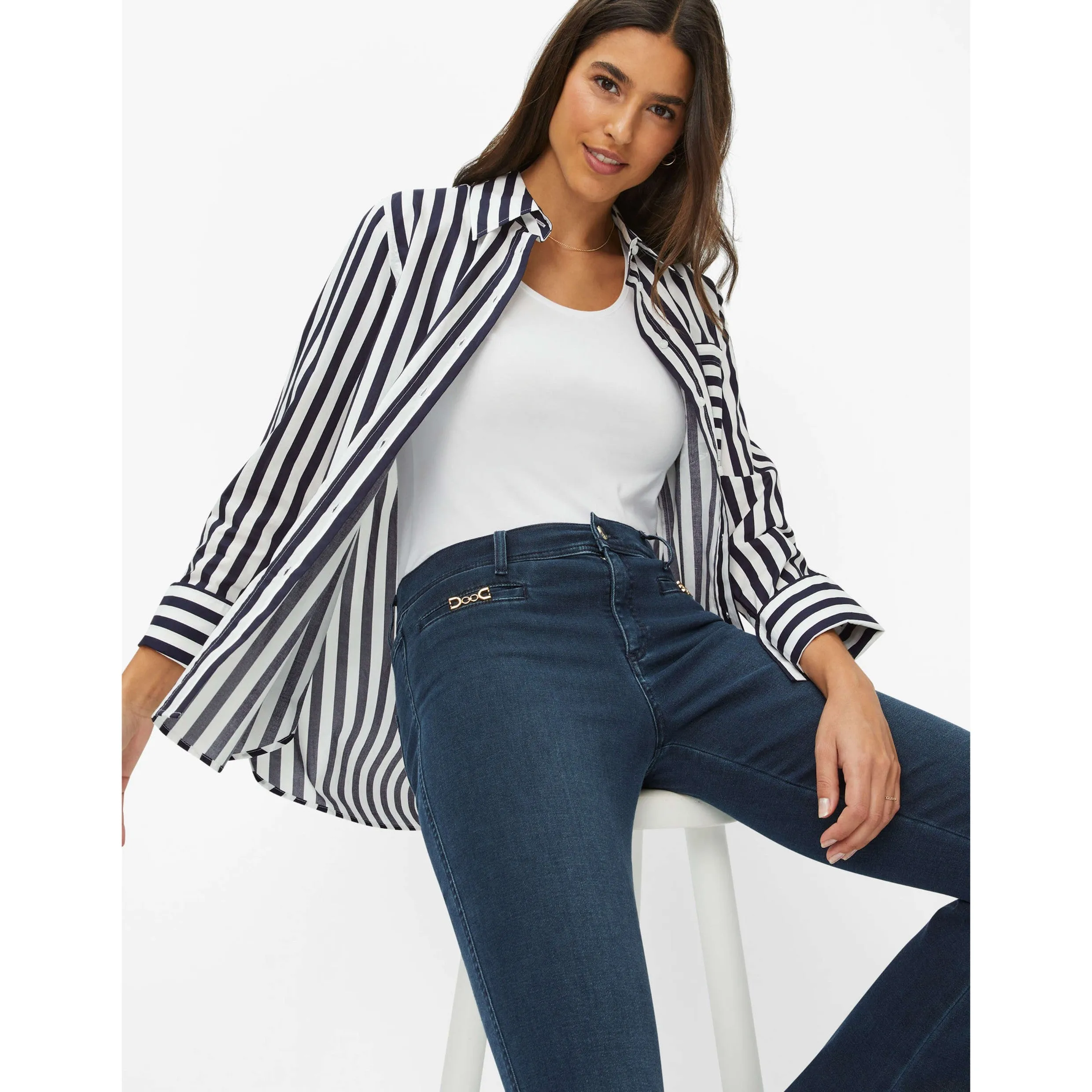 Brax Viki Poplin Pure Cotton Blouse in Navy 45-5948