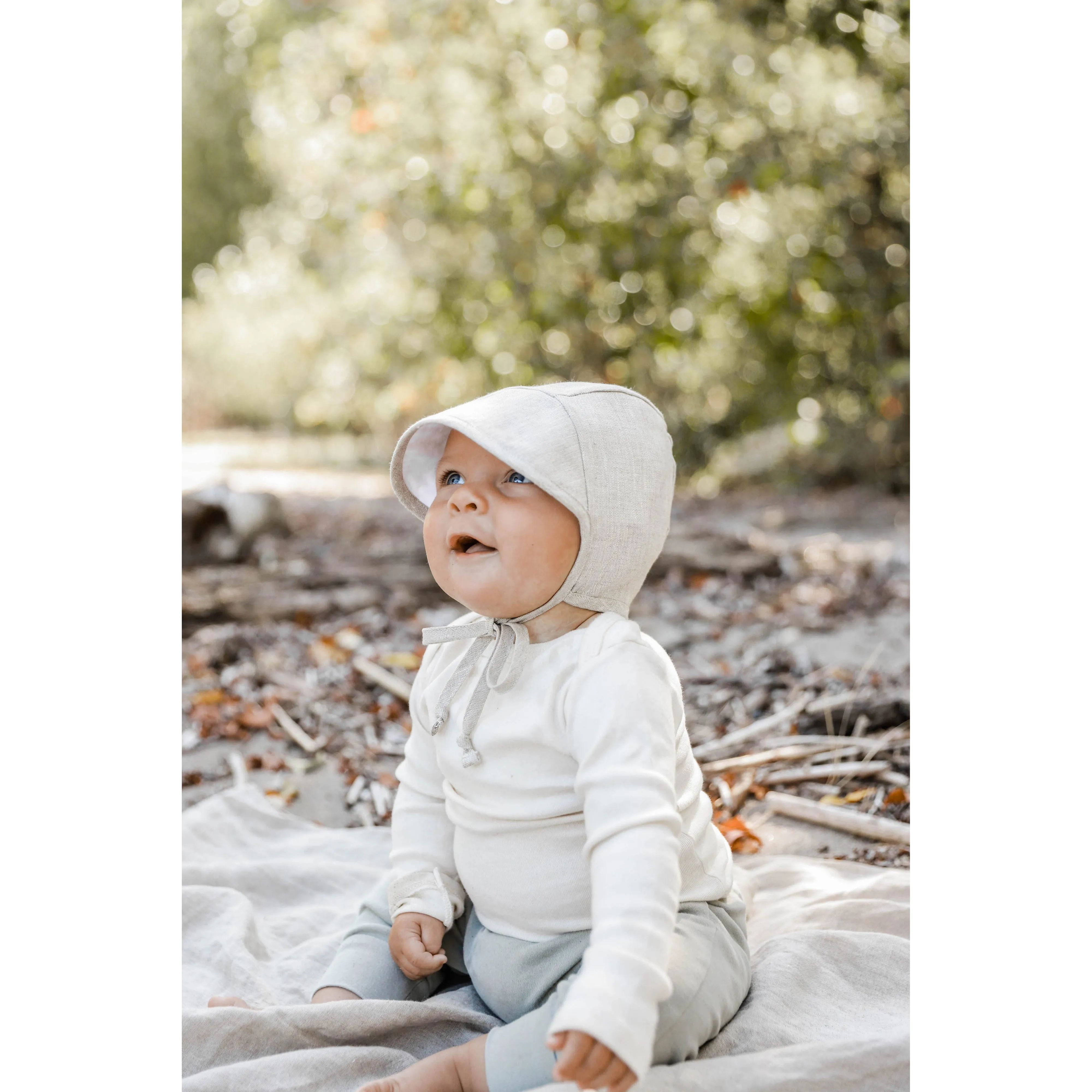 Briar Baby Brimmed Sand Linen Bonnet Cotton-Lined