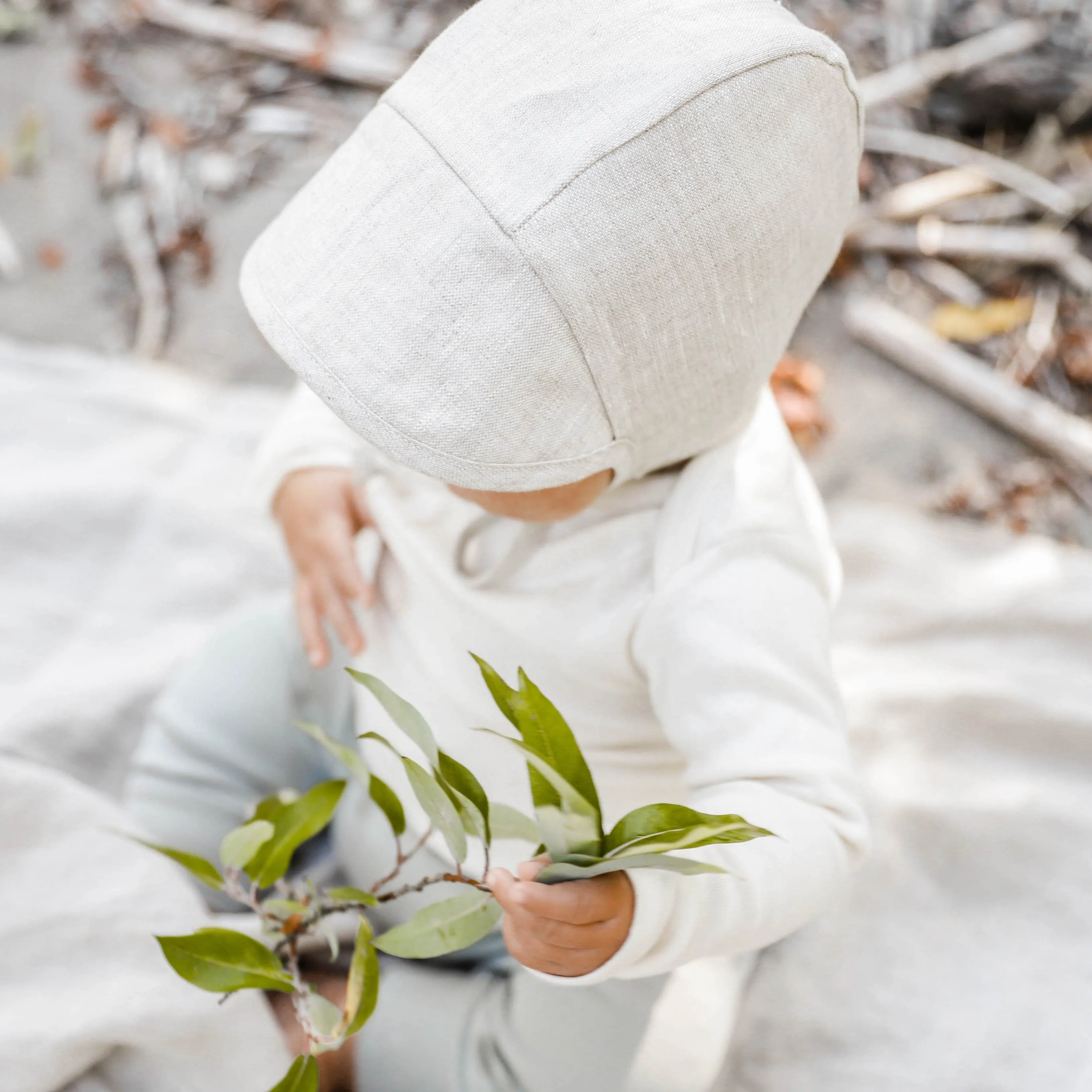 Briar Baby Brimmed Sand Linen Bonnet Cotton-Lined