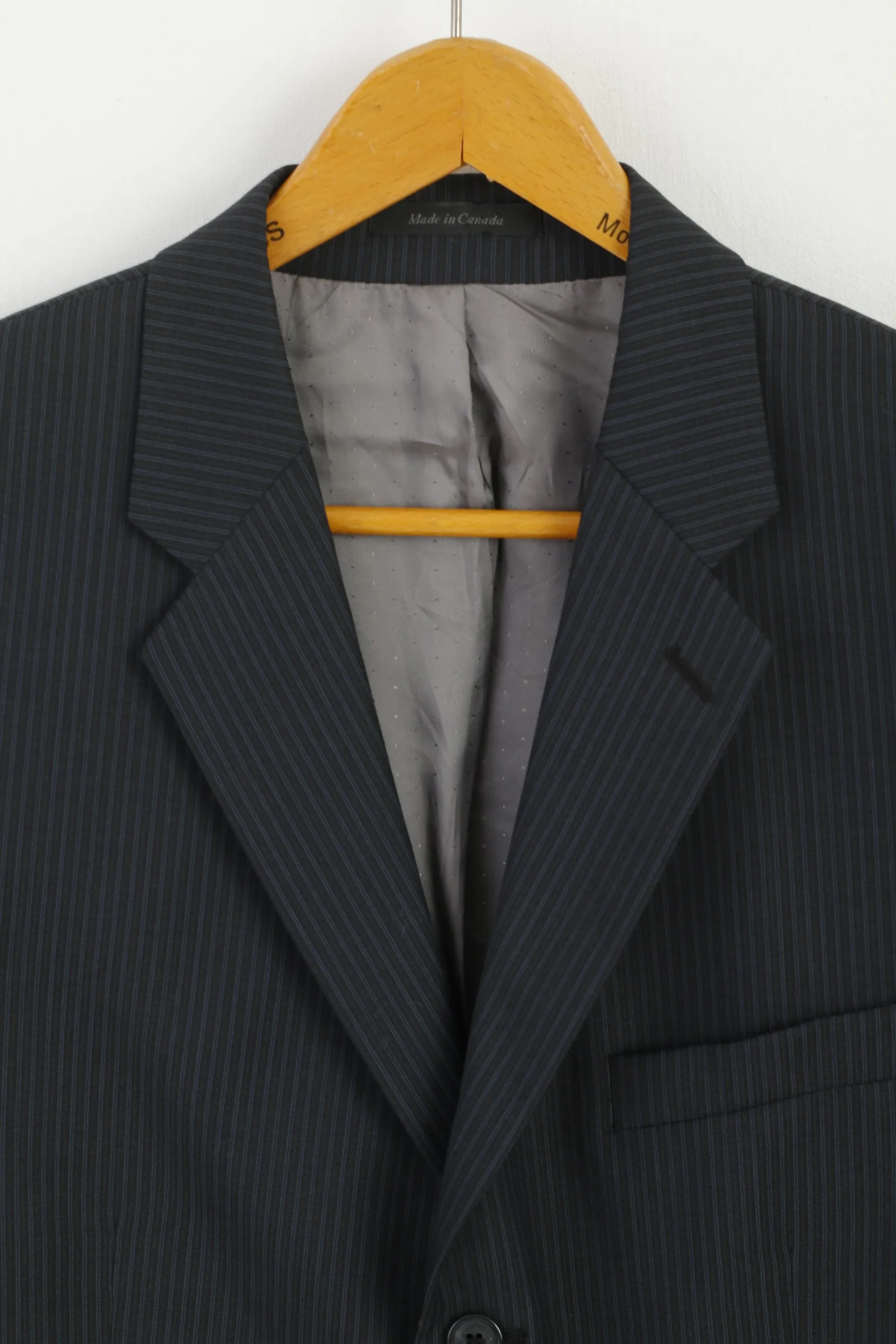 Calvin Klein Men 44 R Jacket Navy Striped Single Breasted 100% Wool Blazer
