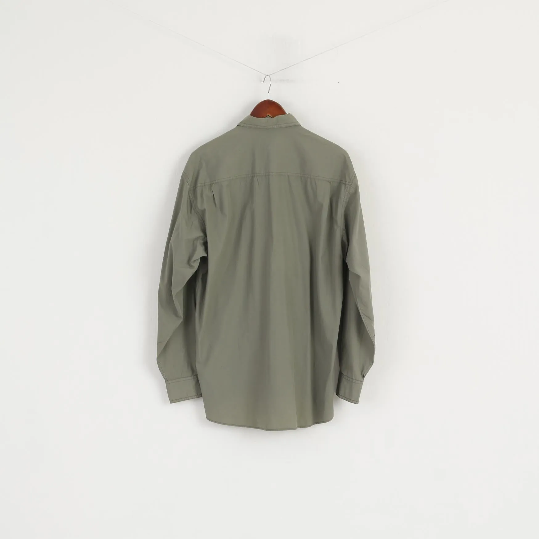 Camel Acitve Men M Casual Shirt Cotton Green Army Pockets Outdoor Long Sleeve Top