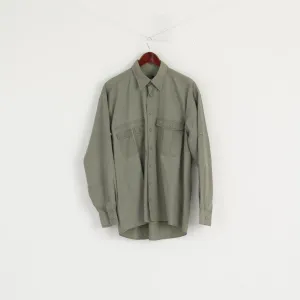 Camel Acitve Men M Casual Shirt Cotton Green Army Pockets Outdoor Long Sleeve Top