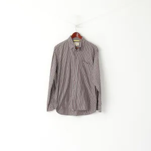 Camel Active Men M Casual Shirt Brown Grey Striped Cotton Long Sleeve Top