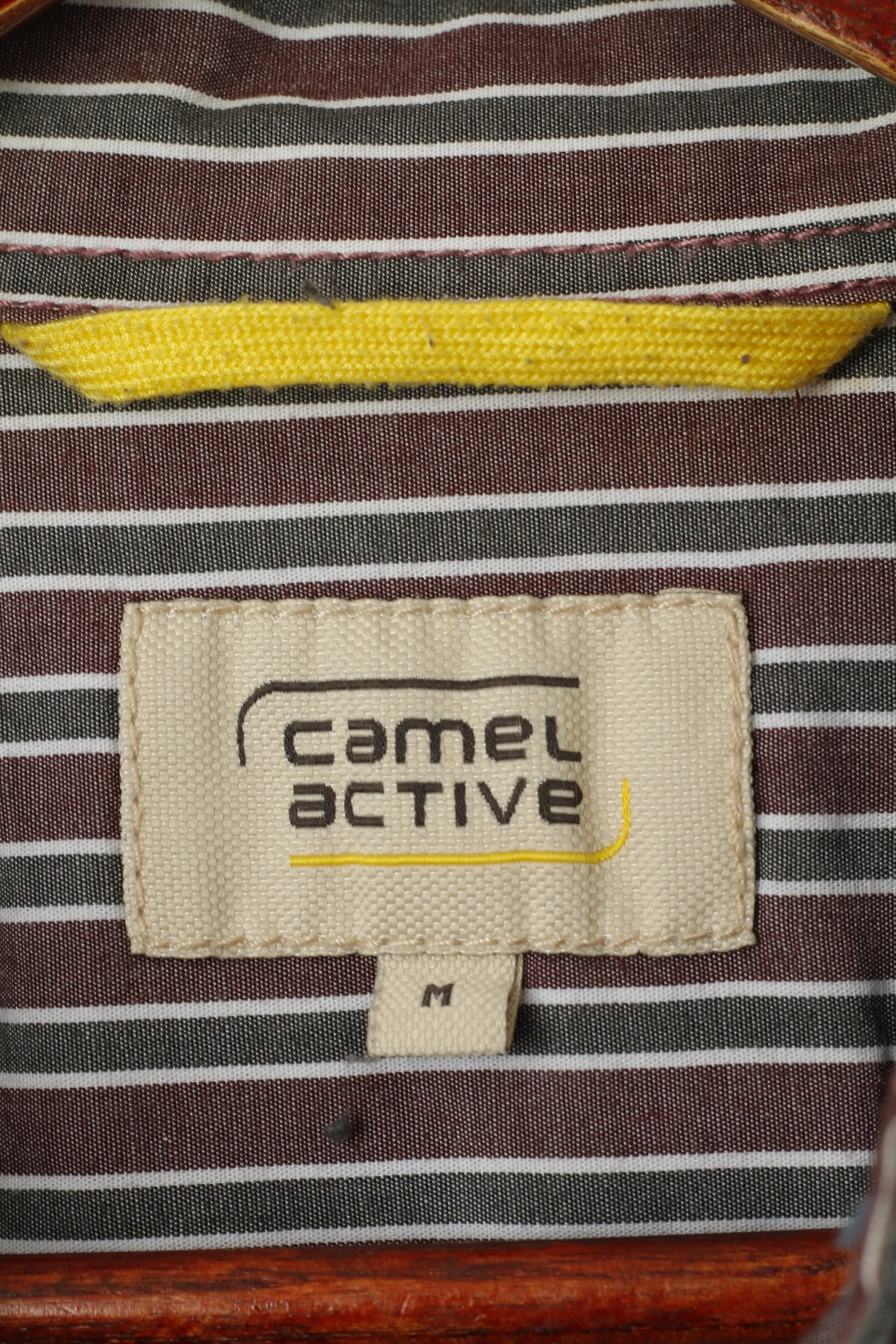 Camel Active Men M Casual Shirt Brown Grey Striped Cotton Long Sleeve Top