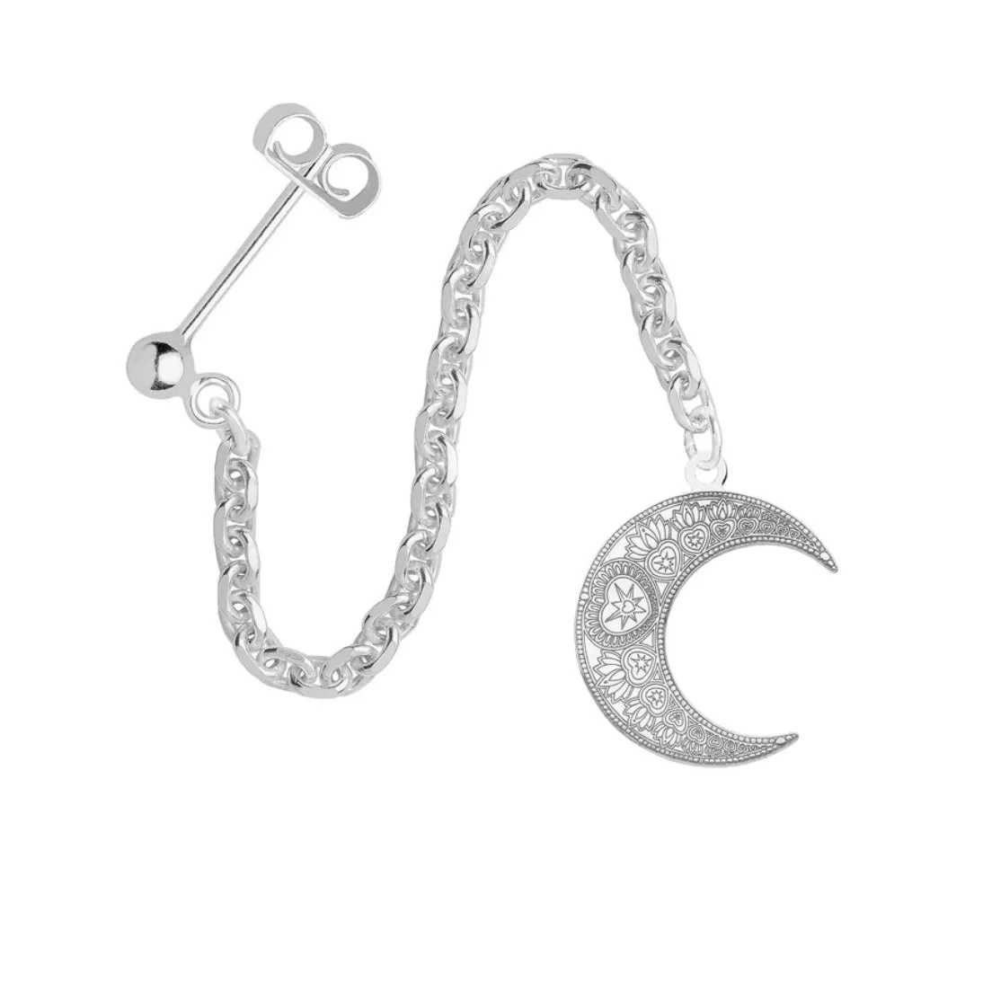 Carter Gore Mandala Moon Dropper Single Earring Sterling Silver 2 Sizes