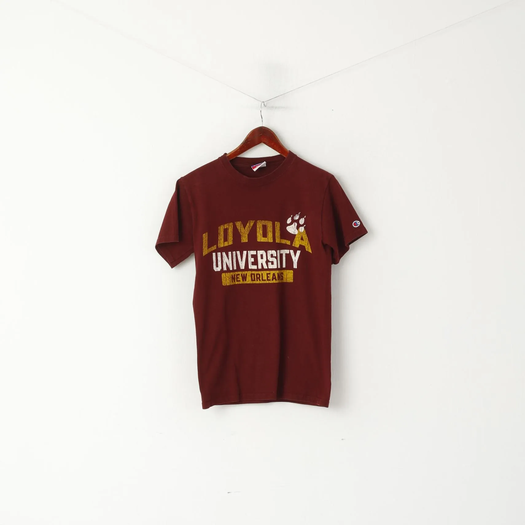 Champion Men S Shirt Maroon Cotton Loyola University New Orleans Graphic Sport Top
