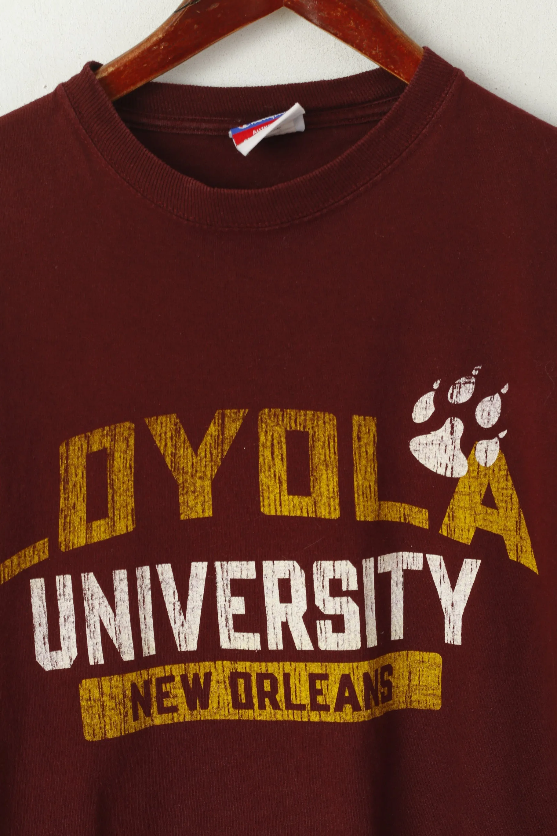 Champion Men S Shirt Maroon Cotton Loyola University New Orleans Graphic Sport Top