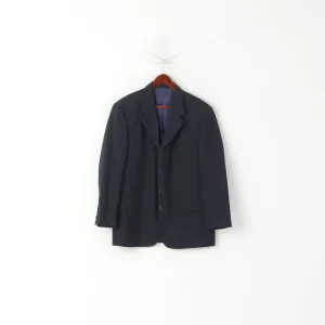 Charlton Gray Men 42 Short Blazer Navy Striped Wool Single Beatsed Jacket