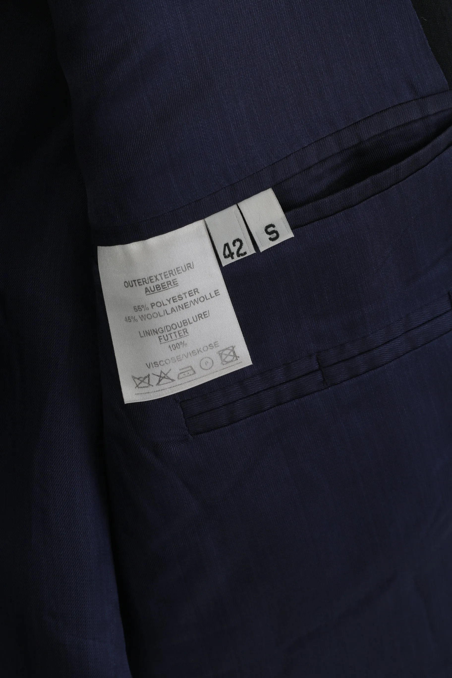 Charlton Gray Men 42 Short Blazer Navy Striped Wool Single Beatsed Jacket