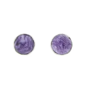 Charoite Sterling Silver Round Stud Earrings