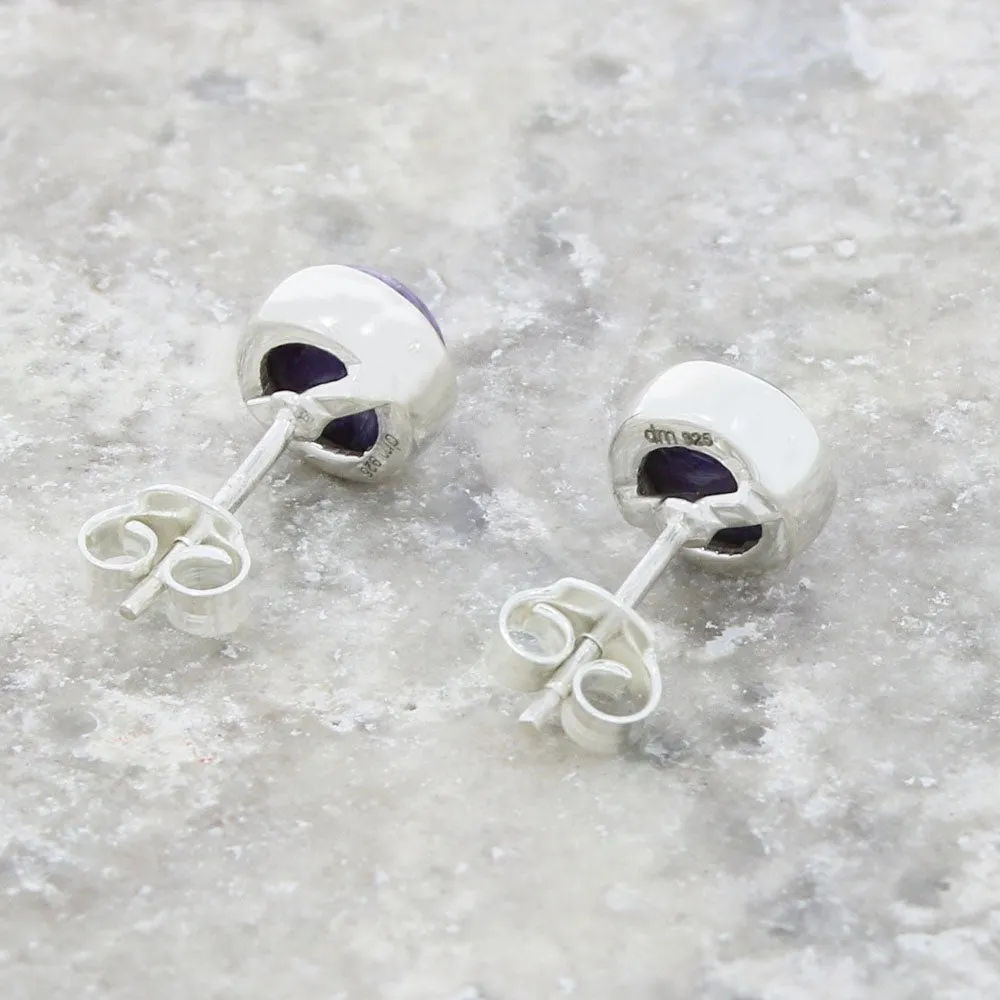 Charoite Sterling Silver Round Stud Earrings