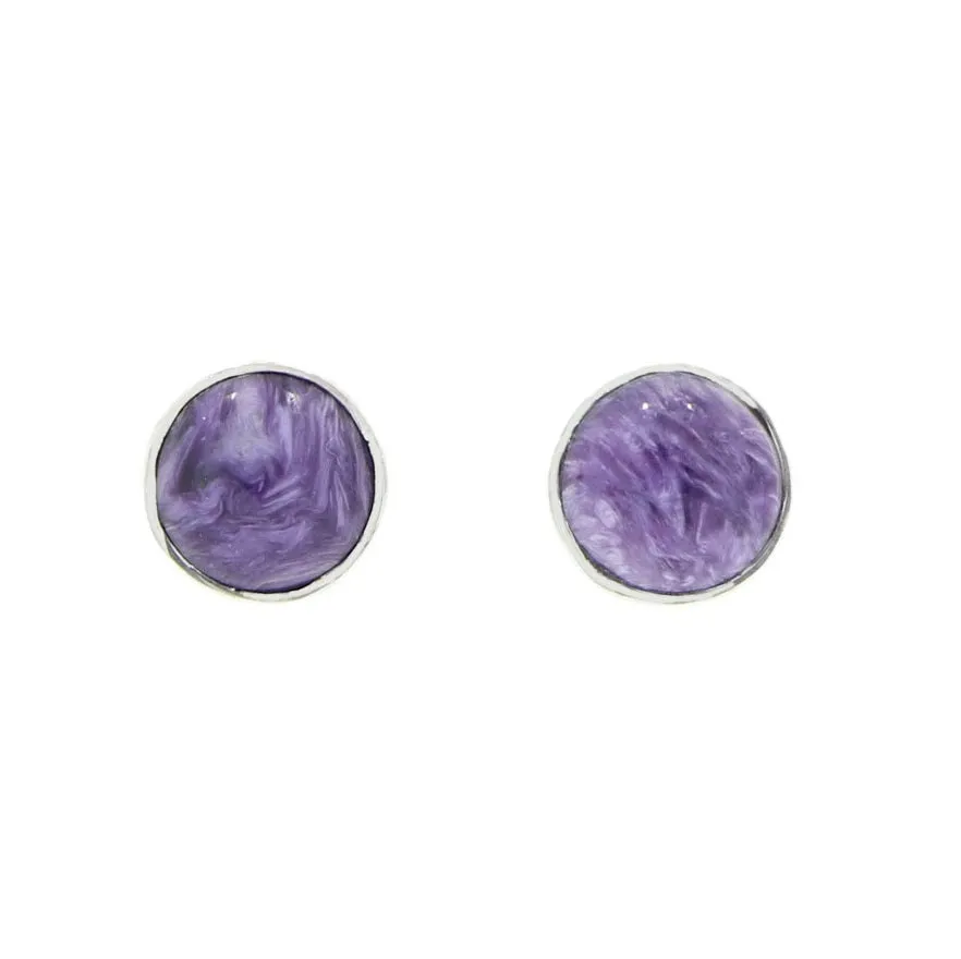 Charoite Sterling Silver Round Stud Earrings