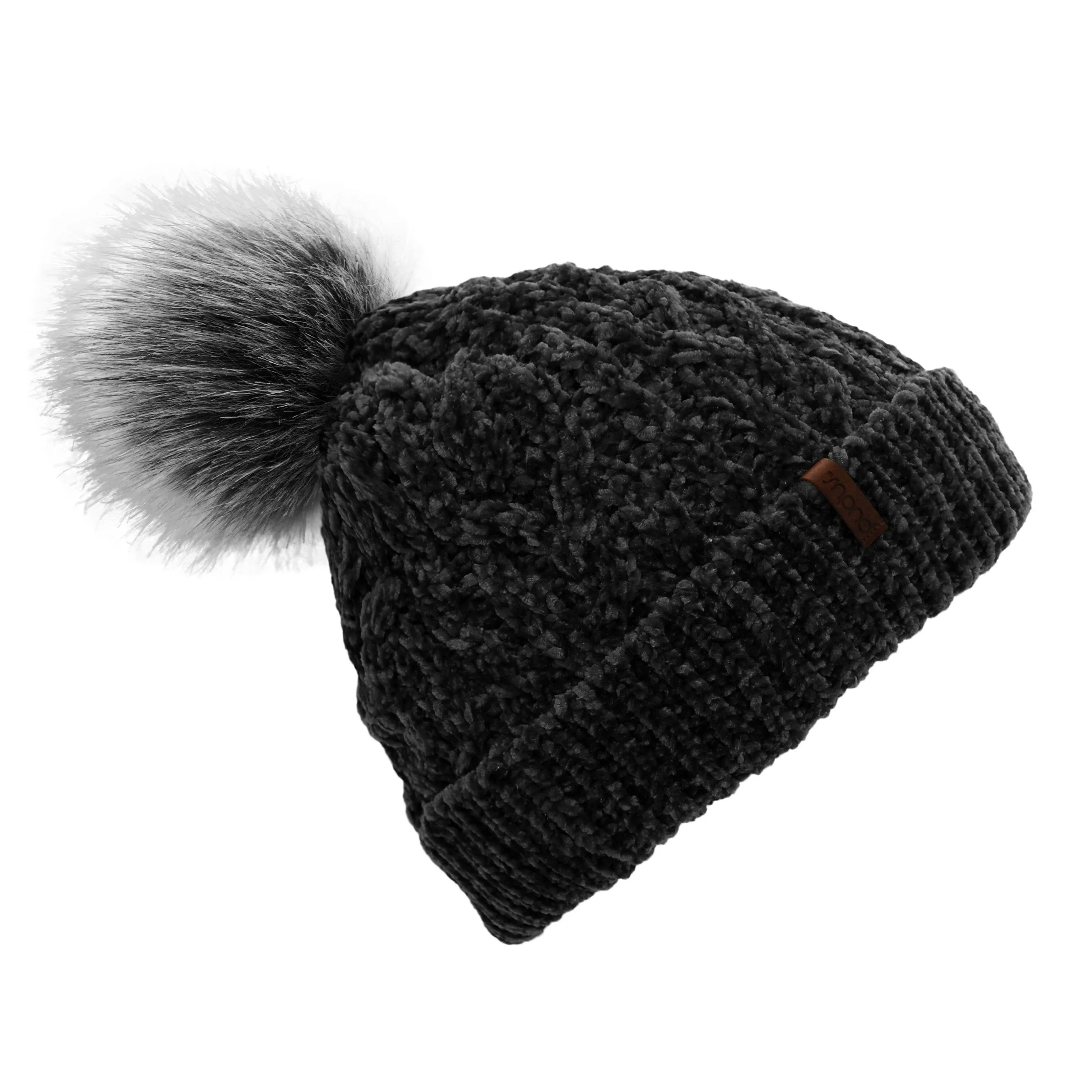 Chenille Pom Pom Hat - Black