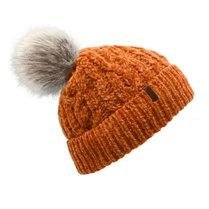 Chenille Pom Pom Hat - Peach Caramel