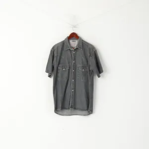 Chicanos Men M Casual Shirt Grey Denim Jeans Vintage Snap Western Cotton Top