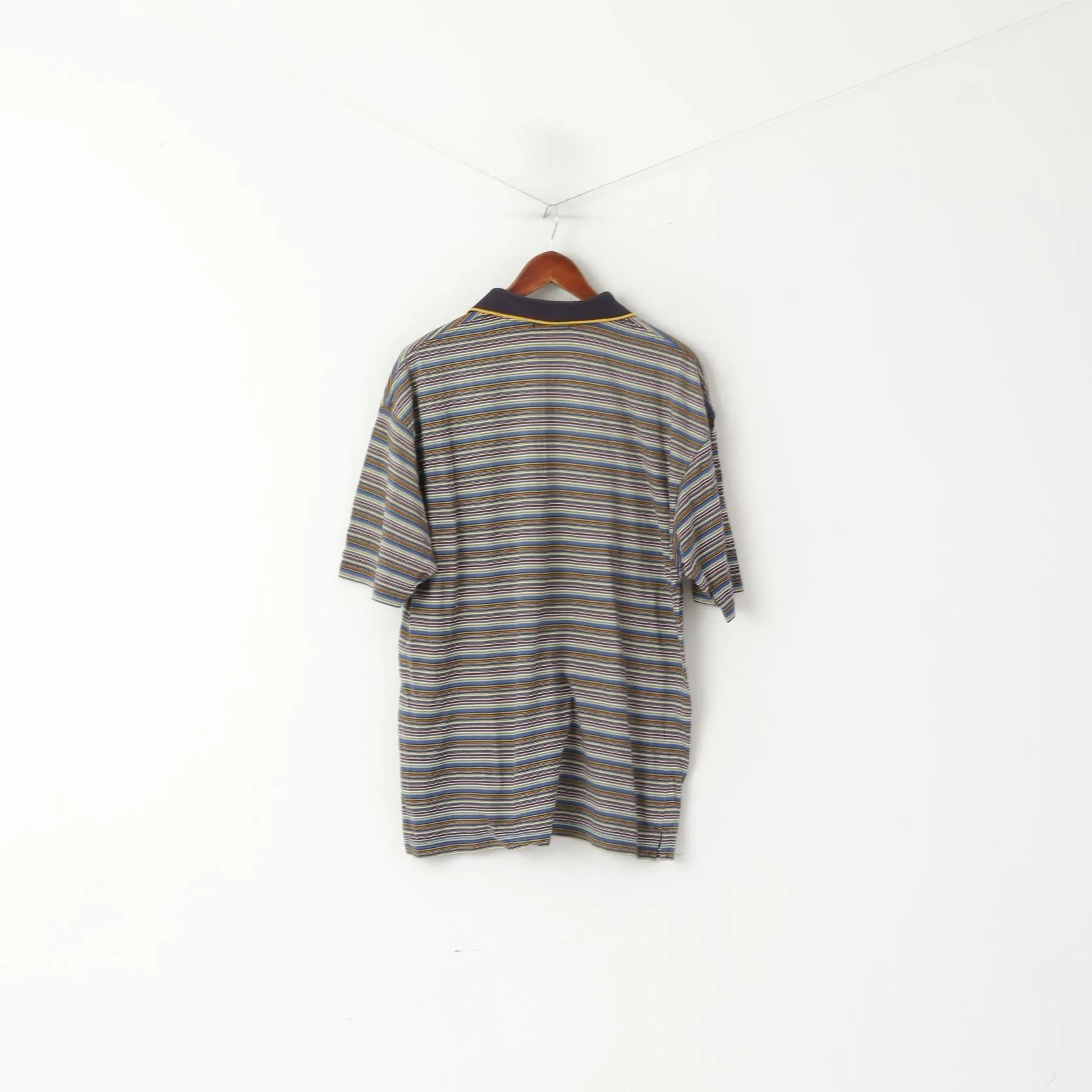 Claudio Campione Men L Polo Shirt Navy Striped Cotton Vintage Classic Retro Top