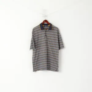 Claudio Campione Men L Polo Shirt Navy Striped Cotton Vintage Classic Retro Top