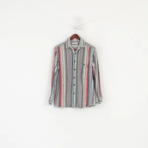 Cloudy Bay Men 39 M Casual Shirt Gray Vintage Aztec Pocket Long Sleeve Top