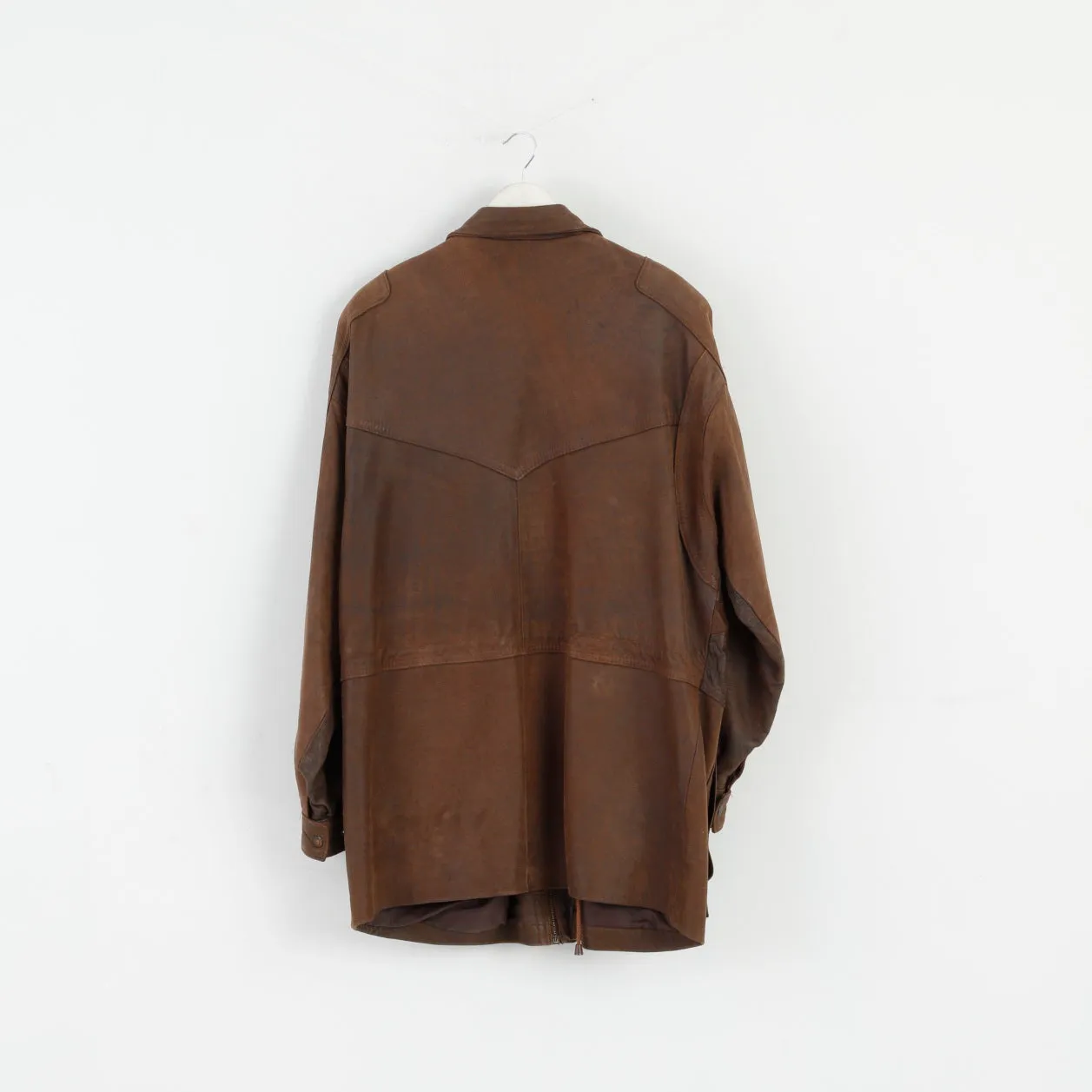 Confection Vetements Men 3 L Jacket Brown Leather  Full Zipper Shoulder Pads Top