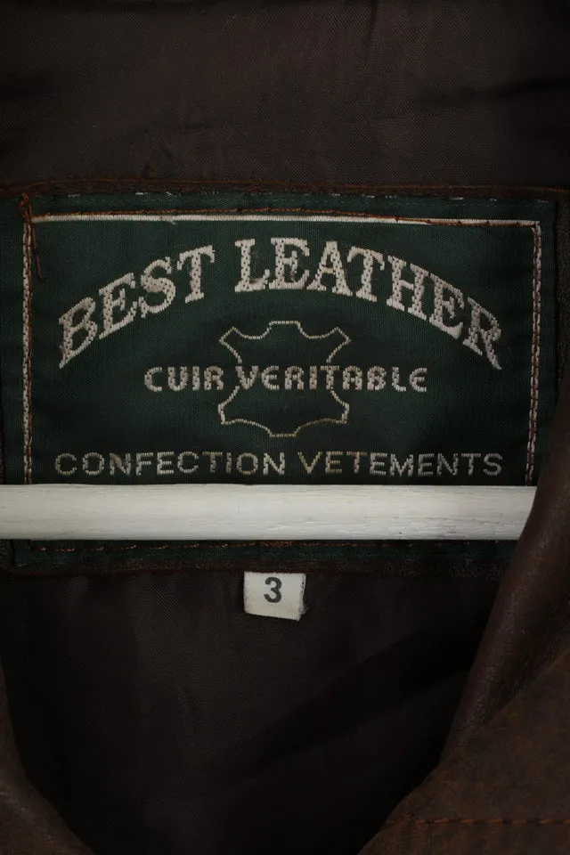 Confection Vetements Men 3 L Jacket Brown Leather  Full Zipper Shoulder Pads Top