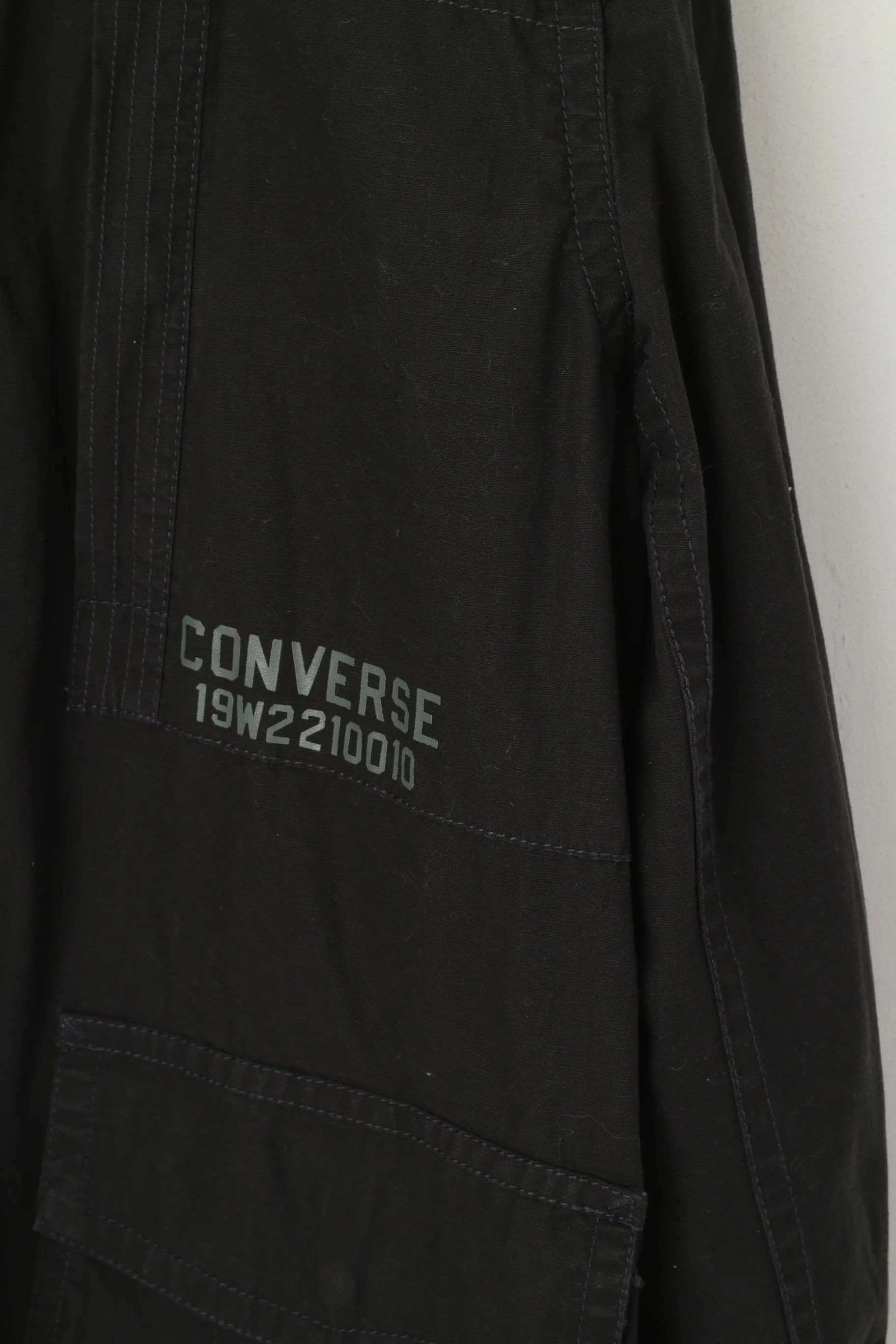 Converse Men XL Jacket Black Cotton Zip Up Pockets Skateboard Casual Lightweight Top