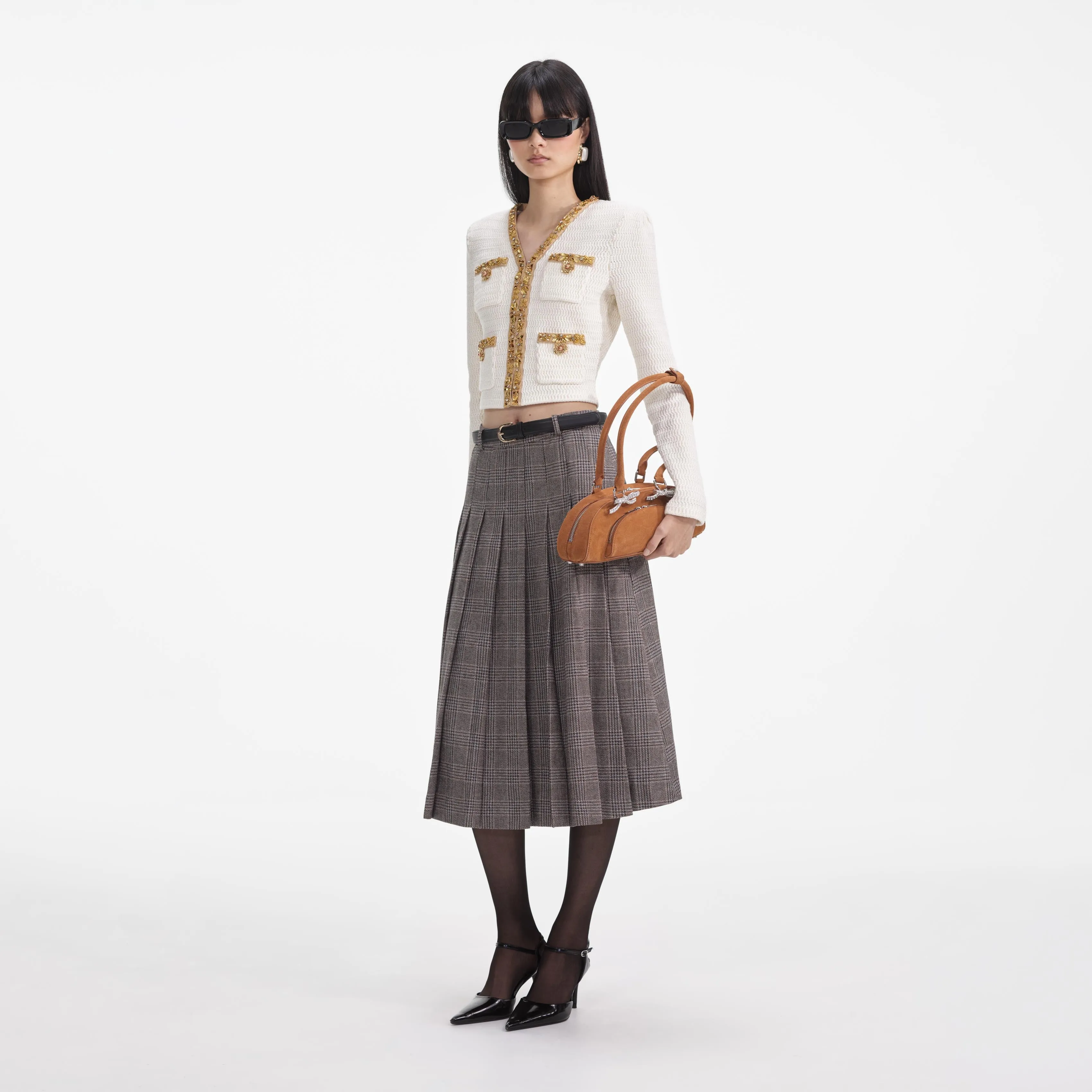 Cream Lurex Knit Cardigan Self Portrait