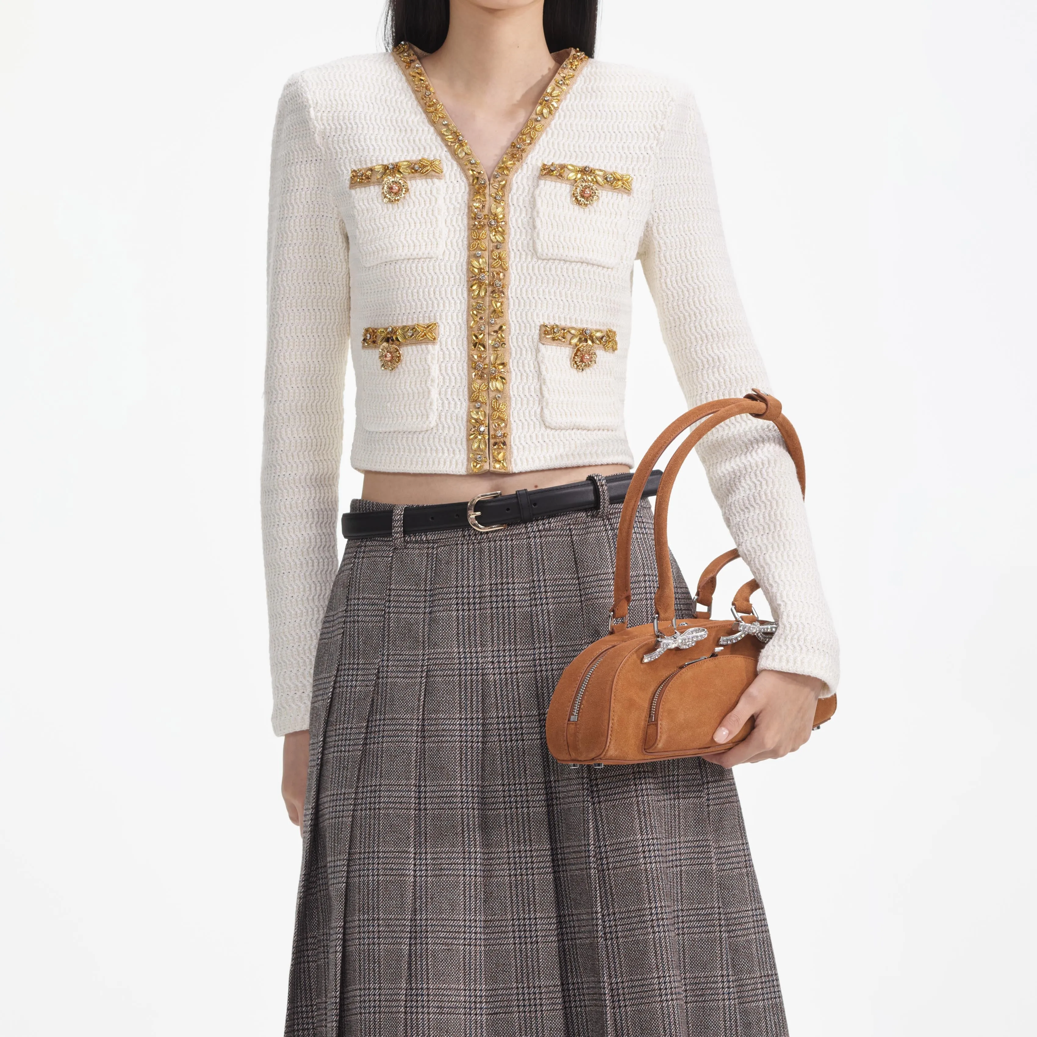 Cream Lurex Knit Cardigan Self Portrait