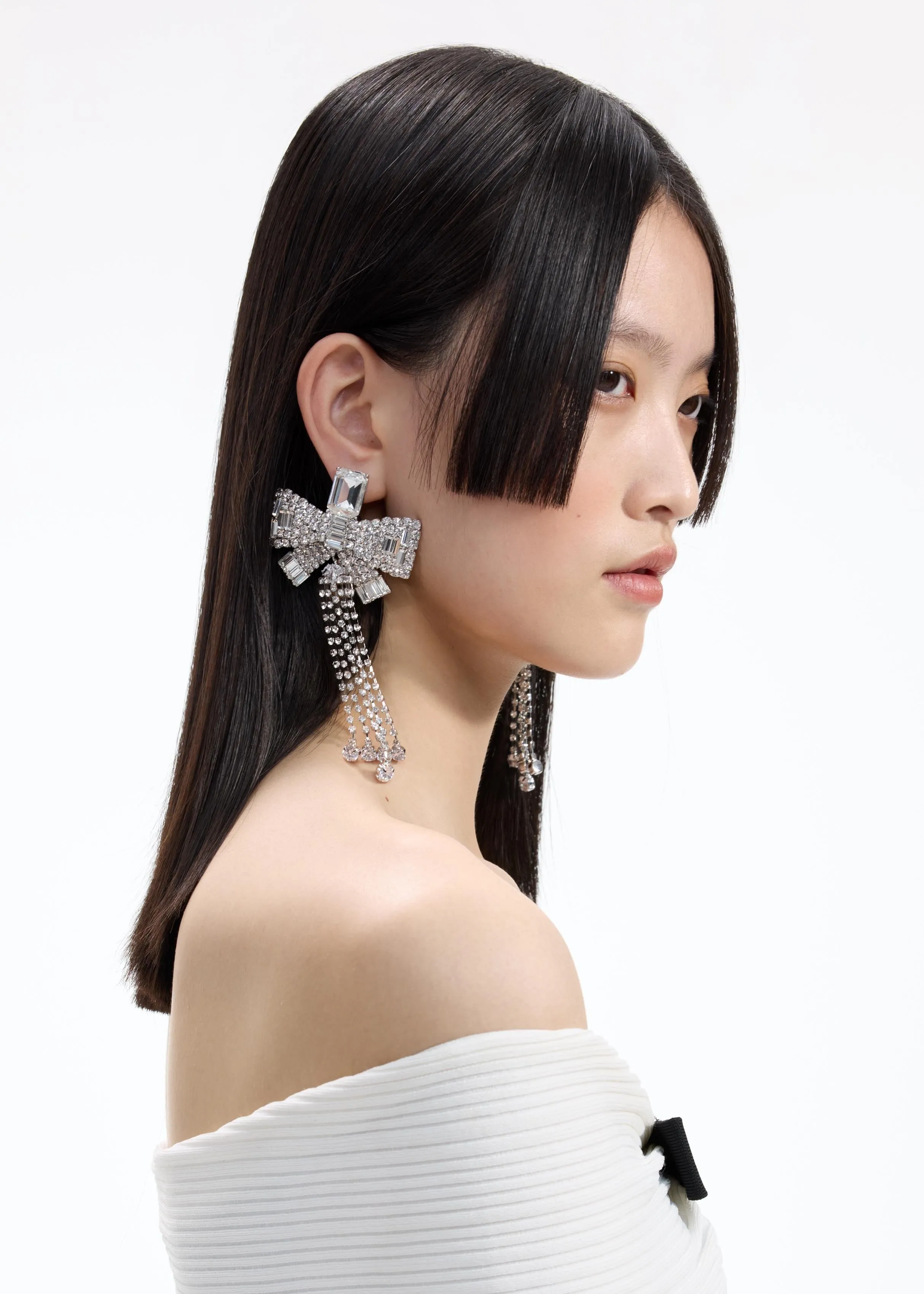 Crystal Bow Droplet Earrings Self Portrait