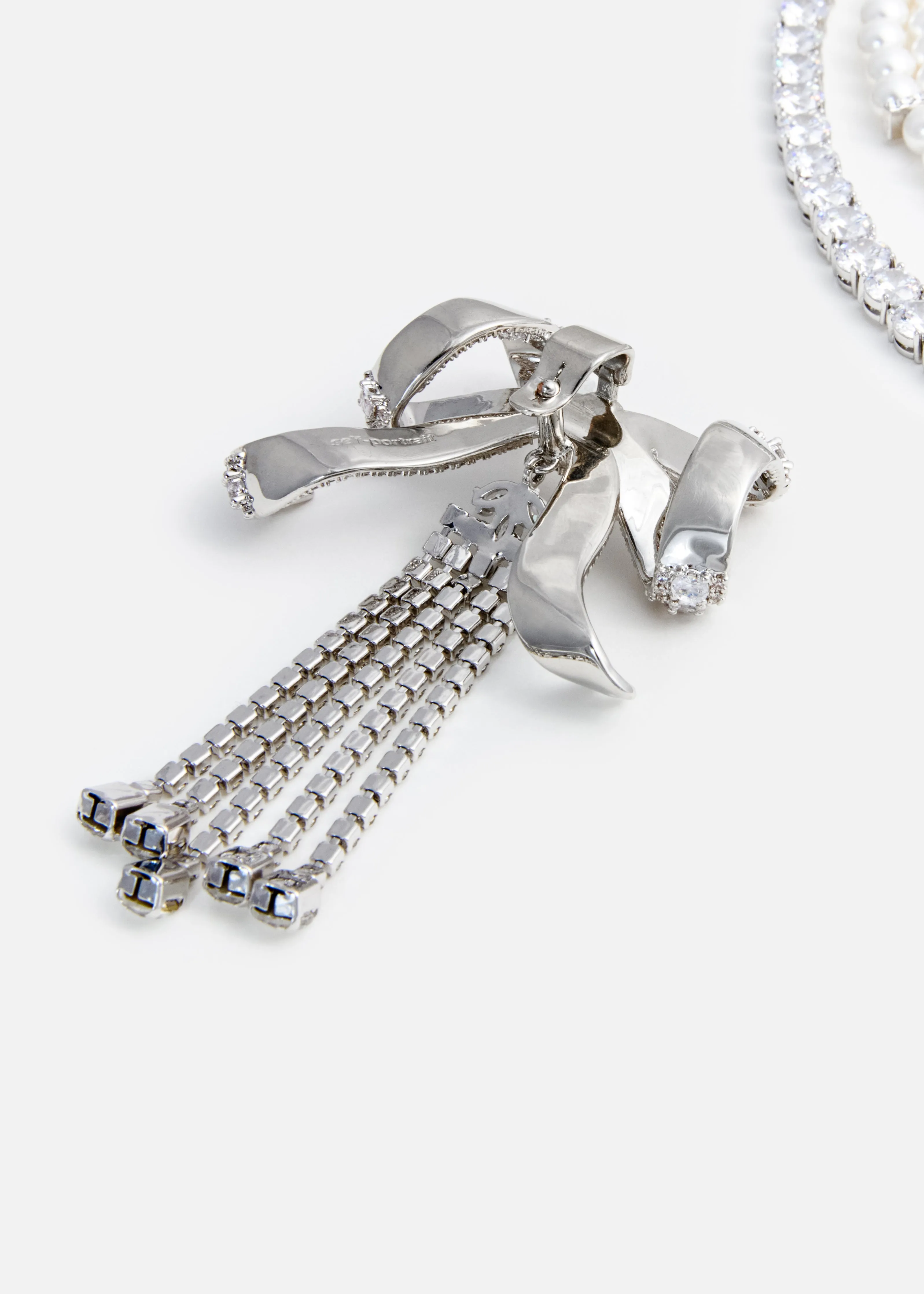 Crystal Bow Droplet Pearl Necklace Self Portrait
