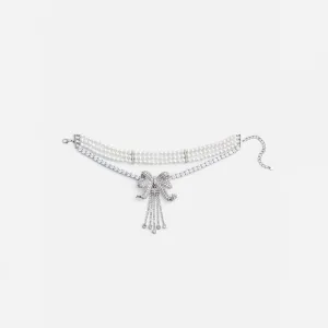 Crystal Bow Droplet Pearl Necklace Self Portrait