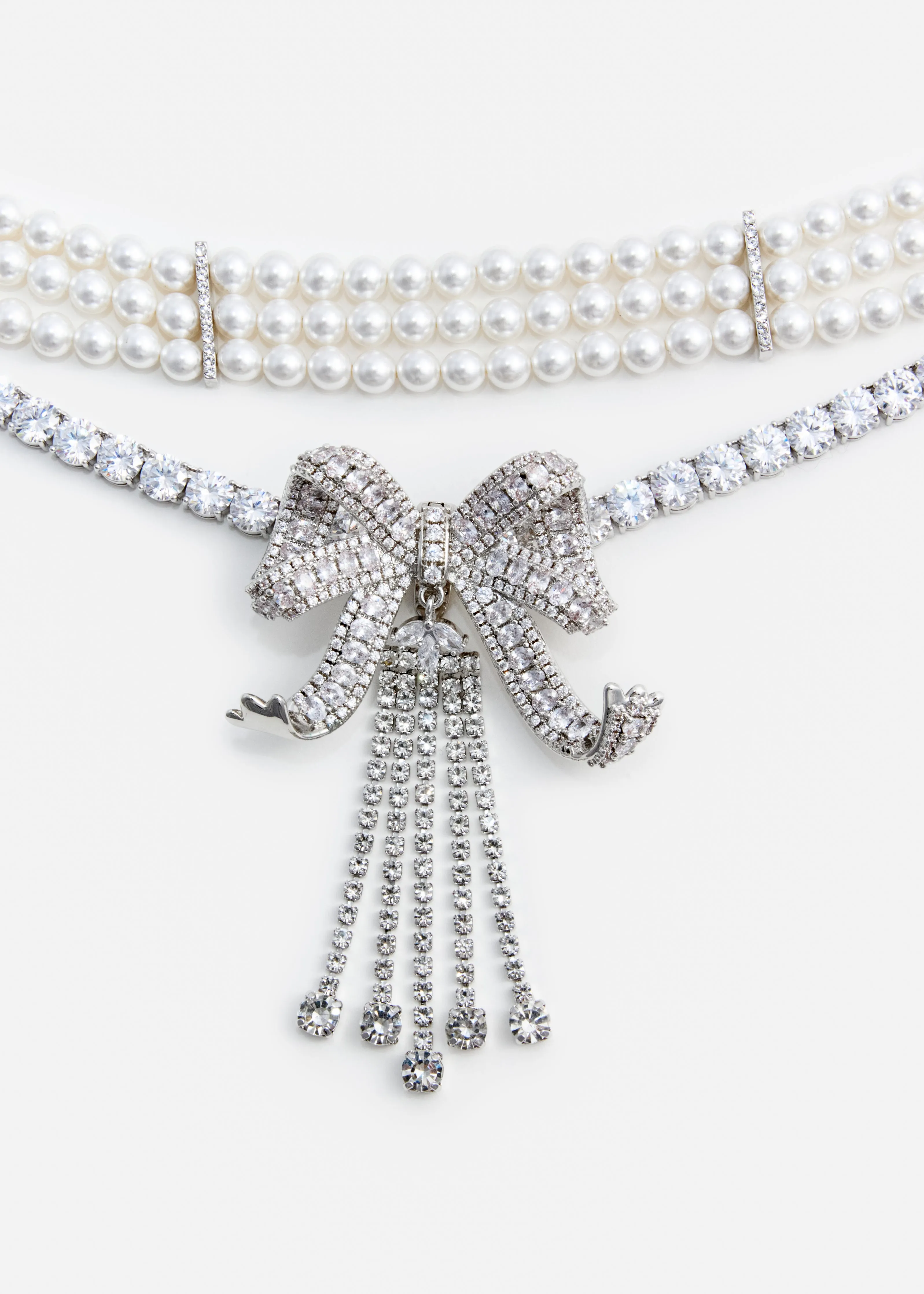 Crystal Bow Droplet Pearl Necklace Self Portrait