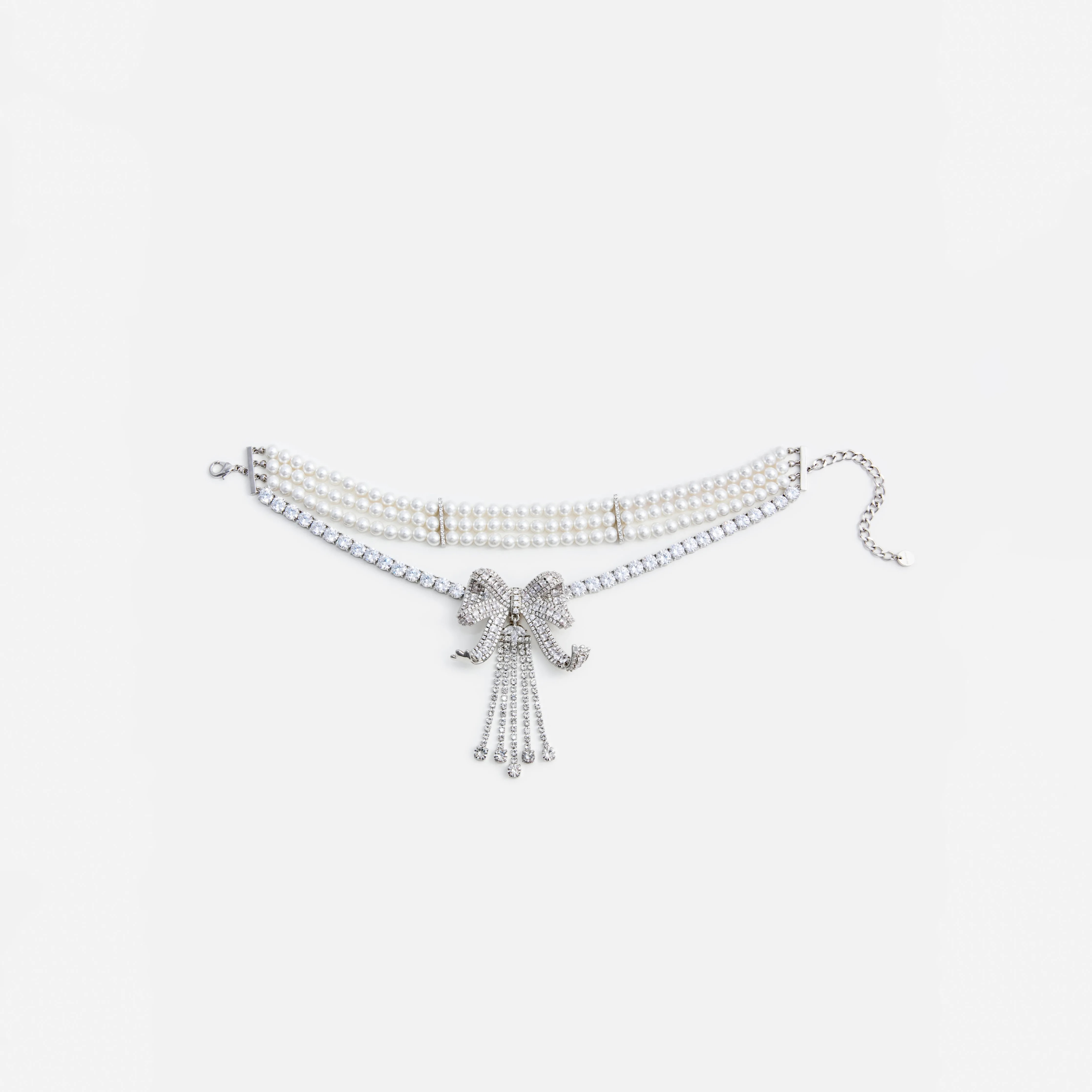 Crystal Bow Droplet Pearl Necklace Self Portrait