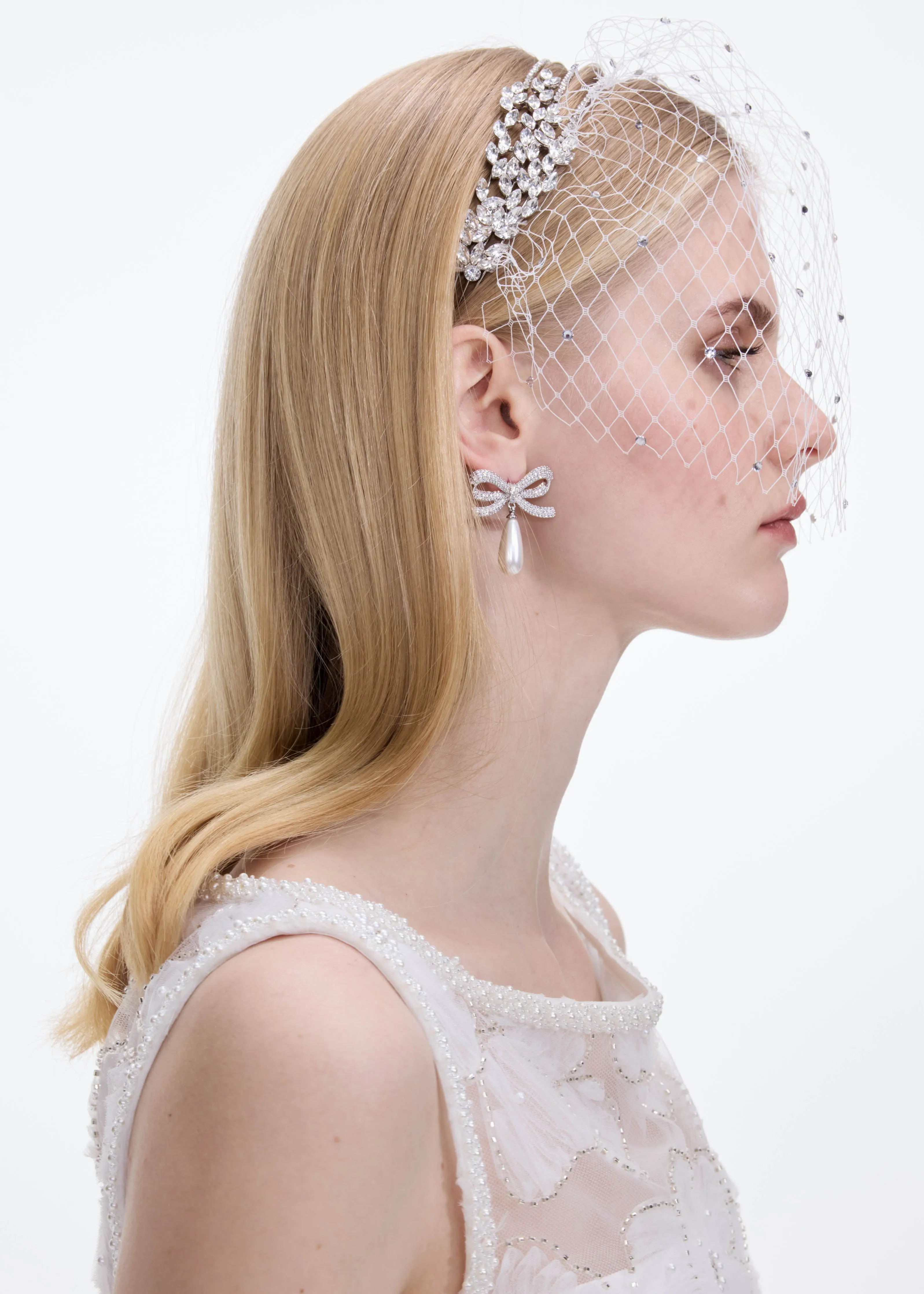 Crystal Bow Pearl Droplet Earrings Self Portrait