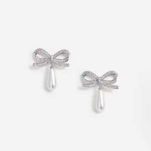 Crystal Bow Pearl Droplet Earrings Self Portrait