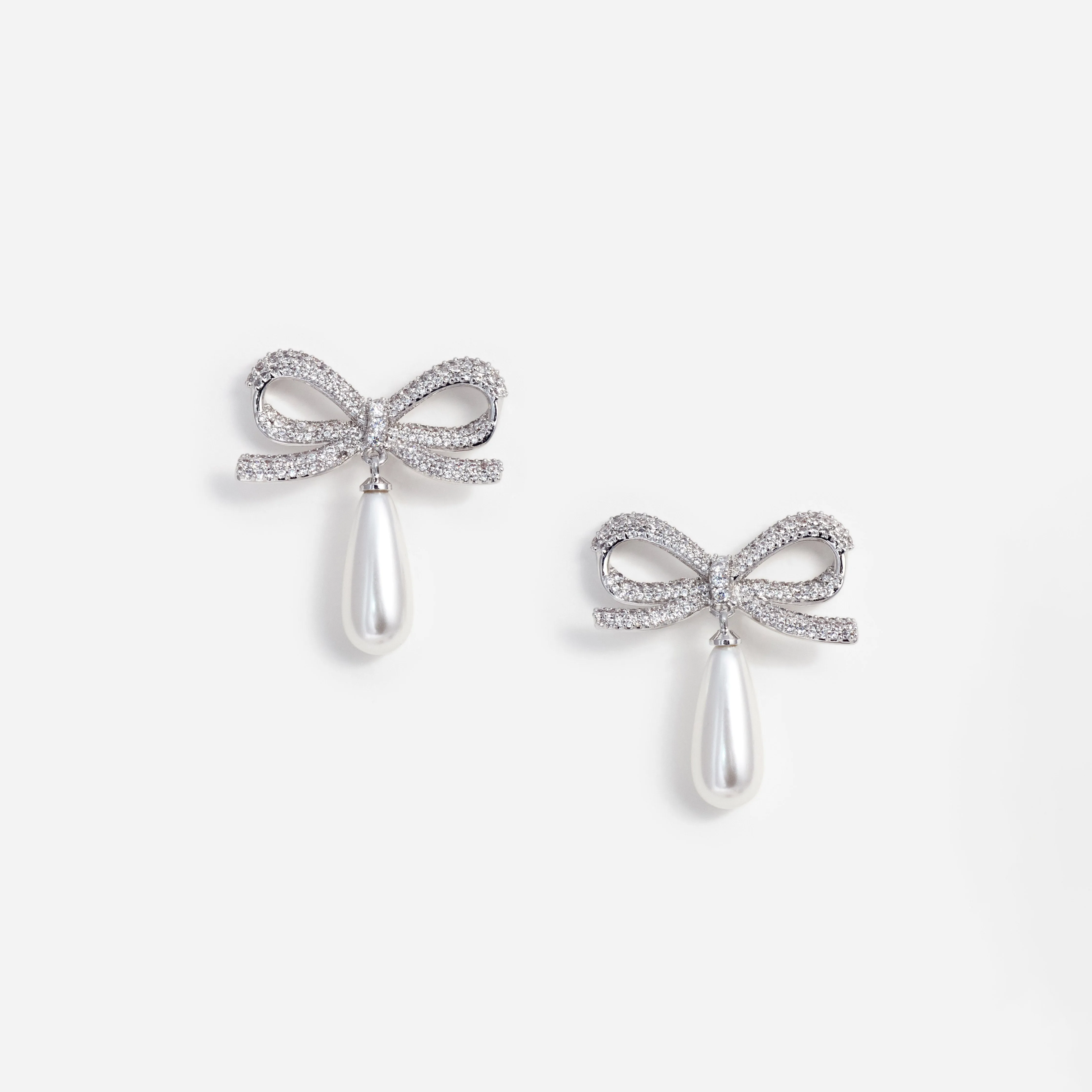 Crystal Bow Pearl Droplet Earrings Self Portrait