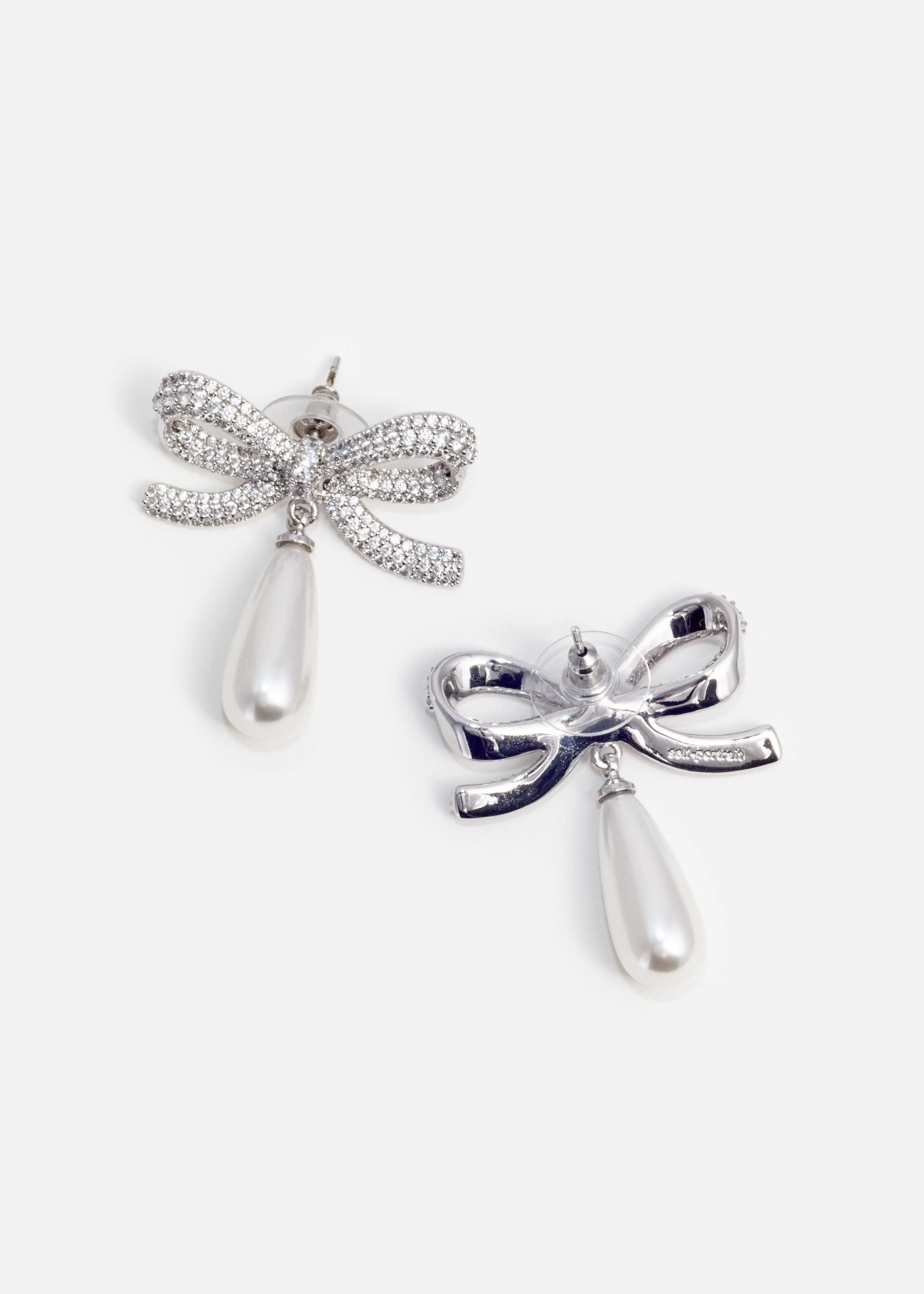 Crystal Bow Pearl Droplet Earrings Self Portrait