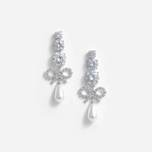 Crystal Bow Pearl Earrings Self Portrait