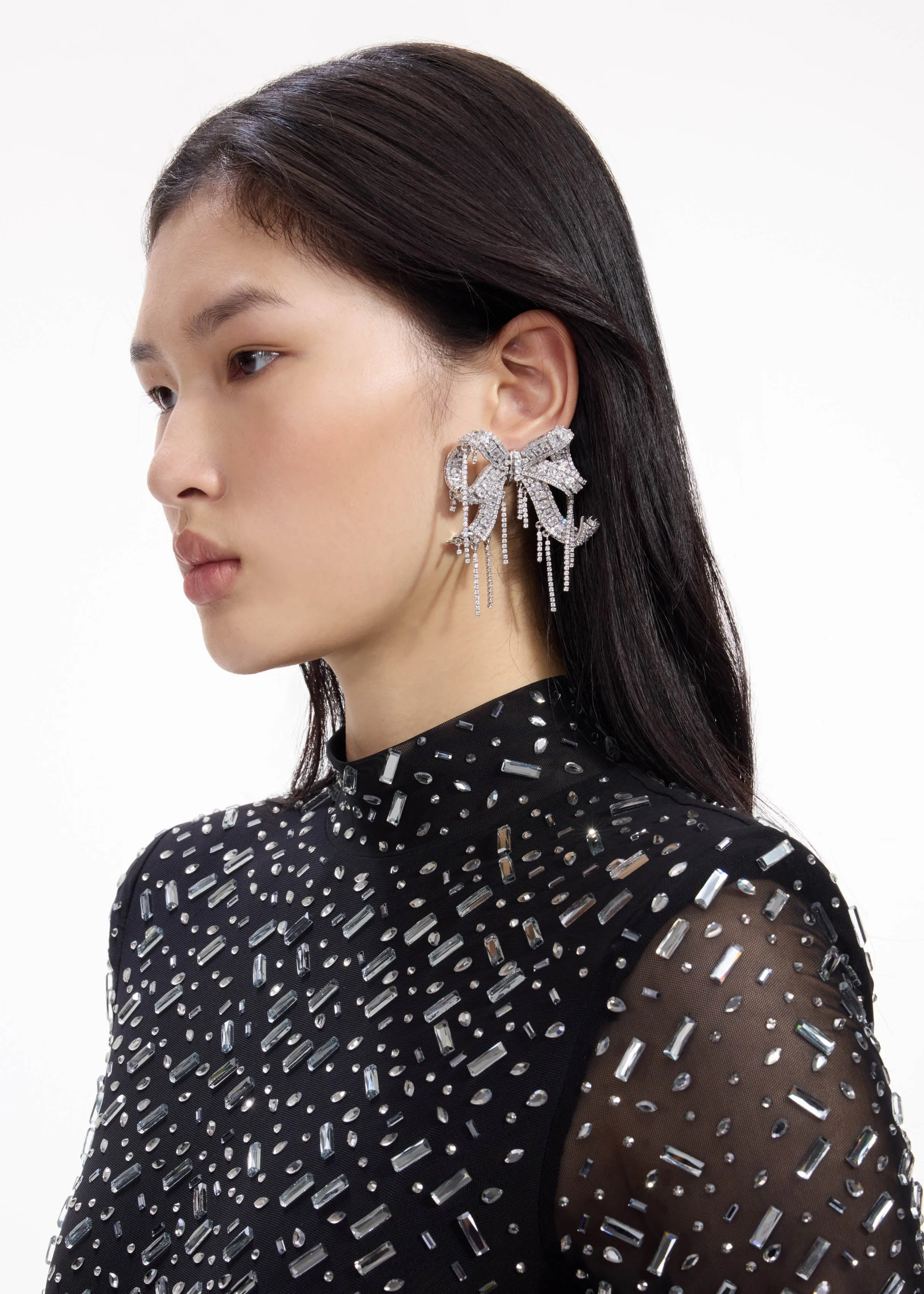 Crystal Embellished Bow Earrings Self Portrait
