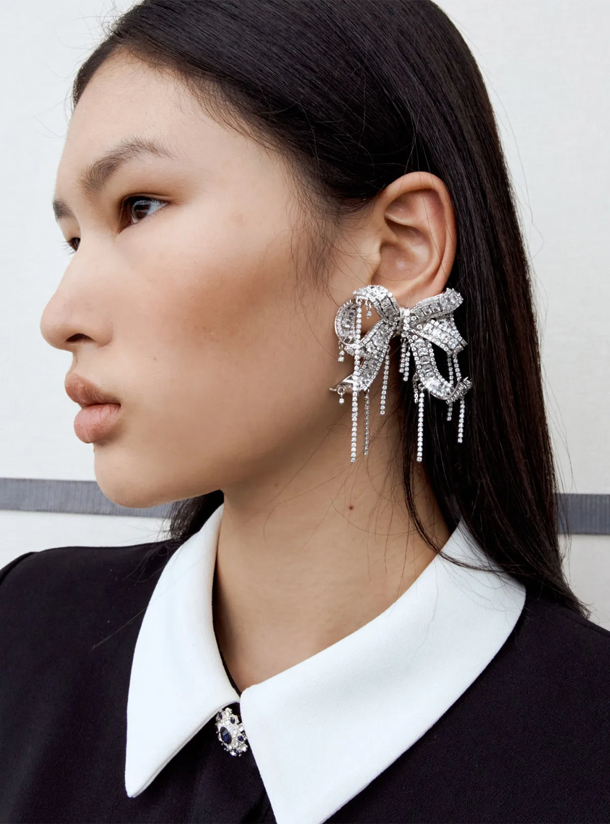 Crystal Embellished Bow Earrings Self Portrait