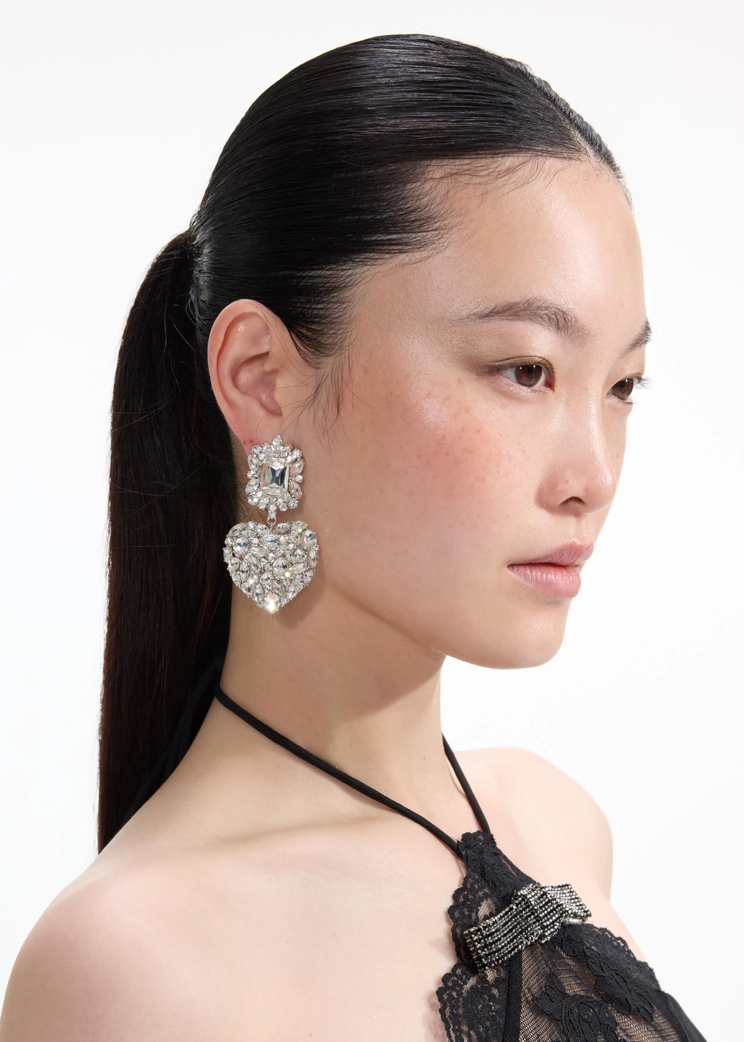 Crystal Heart Tiered Earrings Self Portrait