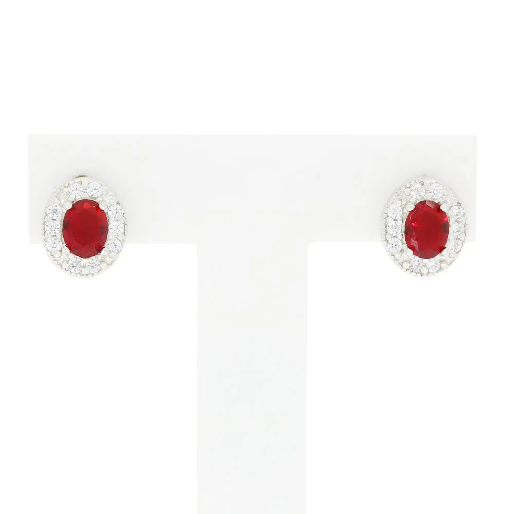 Cubic Zirconia Sterling Silver Oval Stud Earrings GVL015