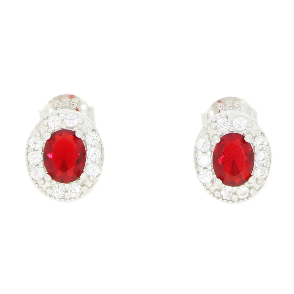 Cubic Zirconia Sterling Silver Oval Stud Earrings GVL015