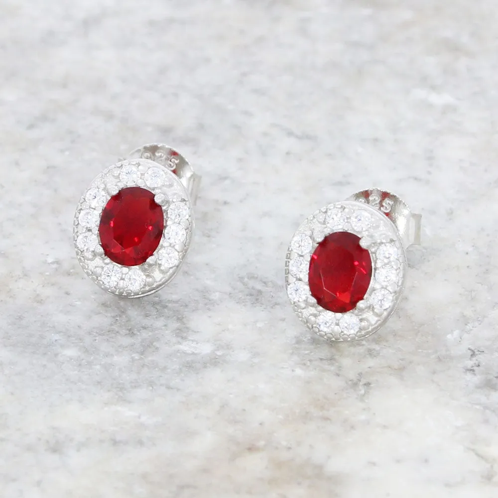 Cubic Zirconia Sterling Silver Oval Stud Earrings GVL015