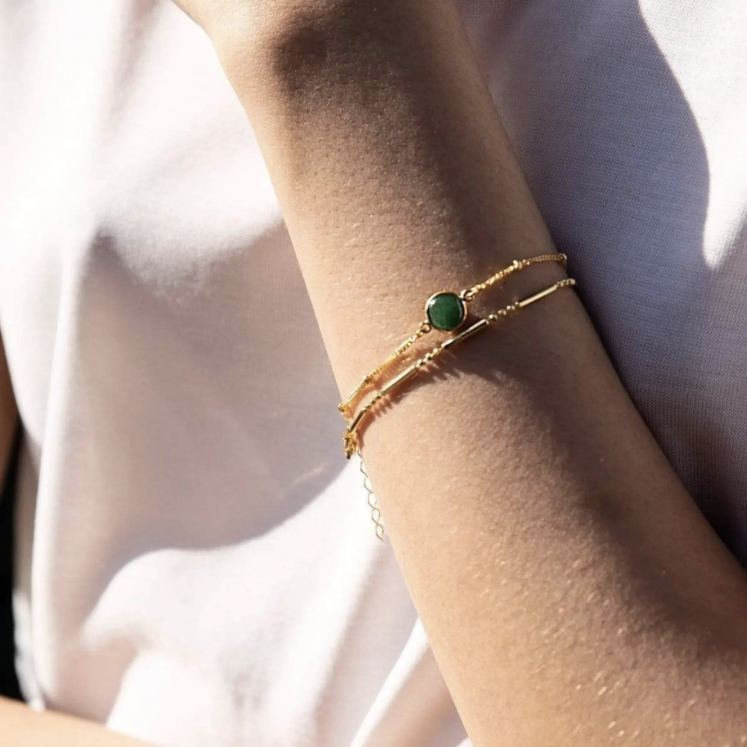 Daisy London Green Aventurine Healing Stone Bobble Bracelet 18Ct Gold Plate HBR1001_GP